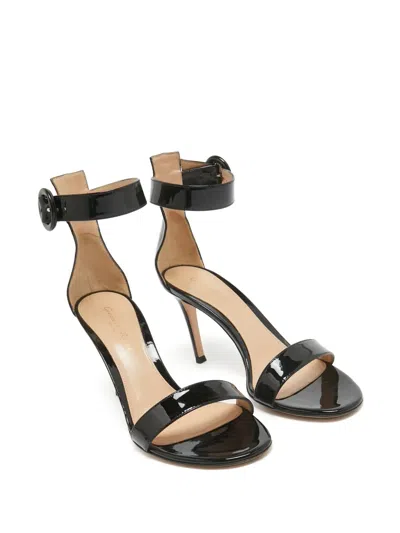 Pre-owned Gianvito Rossi  90mm Portofino Patent-leather Ankle-strap Sandals In Black
