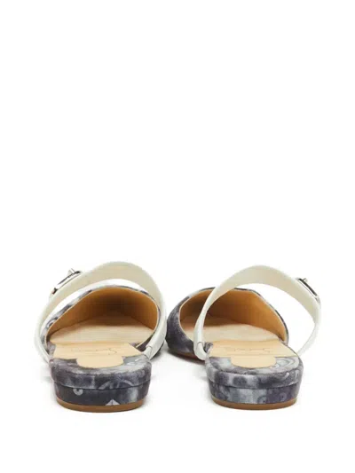 Pre-owned Christian Louboutin Choc Lock Flat Mules In Gray