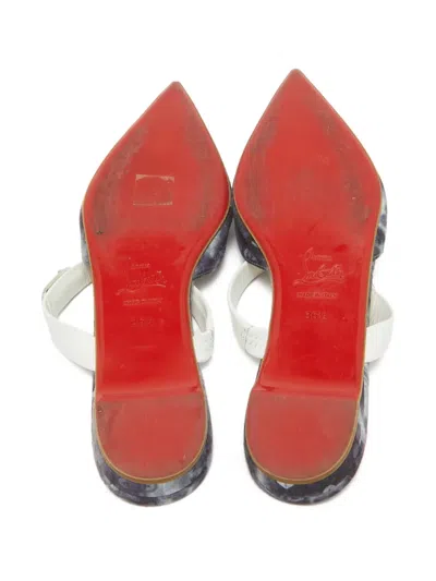 Pre-owned Christian Louboutin Choc Lock Flat Mules In Gray