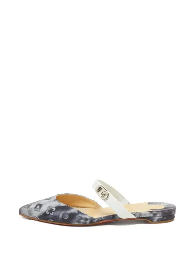 Pre-owned Christian Louboutin Choc Lock Flat Mules In Gray