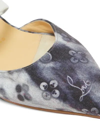 Pre-owned Christian Louboutin Choc Lock Flat Mules In Gray