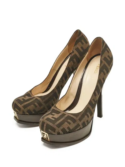 Pre-owned Fendi Monogram Heeled Pumps In Brown