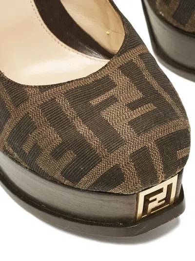 Pre-owned Fendi Monogram Heeled Pumps In Brown