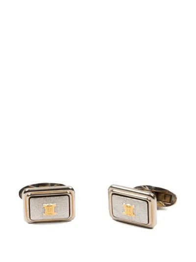 Pre-owned Celine 1990s Triomphe Cufflinks In Silver