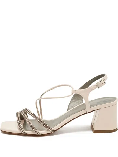 Pre-owned Gina  80mm Strappy Embellished Sandals In Neutral