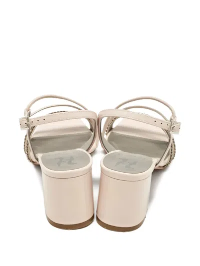Pre-owned Gina  80mm Strappy Embellished Sandals In Neutral