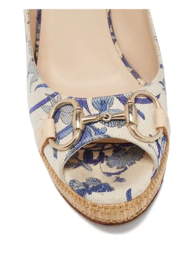 Pre-owned Gucci 80mm Floral-print Platform Pumps In White