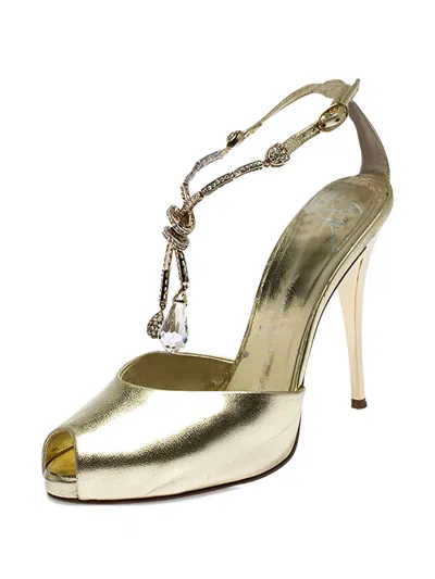 Pre-owned Giuseppe Zanotti Vintage  110mm Crystal-embellished Sandals In Gold