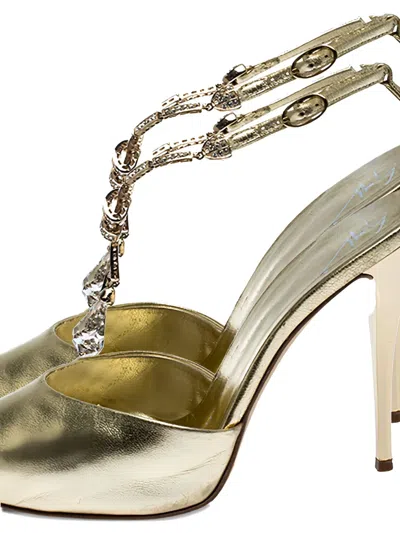 Pre-owned Giuseppe Zanotti Vintage  110mm Crystal-embellished Sandals In Gold