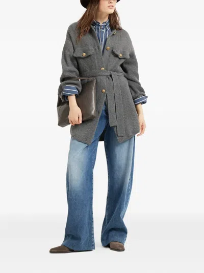 Brunello Cucinelli Ribbed Wool Belted Cardigan