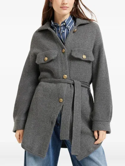 Brunello Cucinelli Ribbed Wool Belted Cardigan