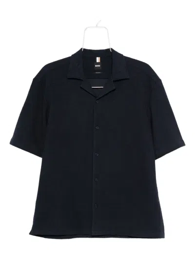 Hugo Boss Short-sleeve Revere Shirt In Black