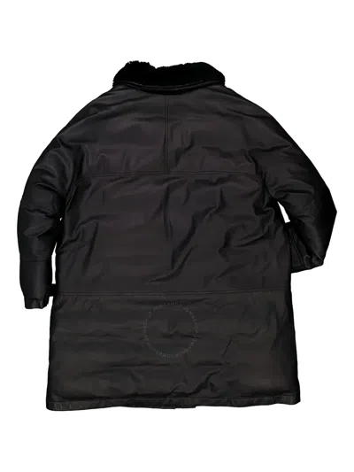 Burberry Shearling-collar Leather Coat In Black