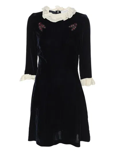 Pre-owned Sandro  Velvet Ruffled-embellishment Dress In Blue