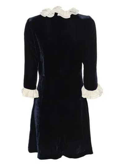 Pre-owned Sandro  Velvet Ruffled-embellishment Dress In Blue