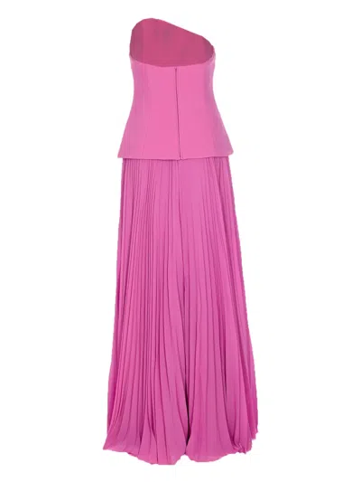 Solace London Britt Pleated Strapless Gown In Purple
