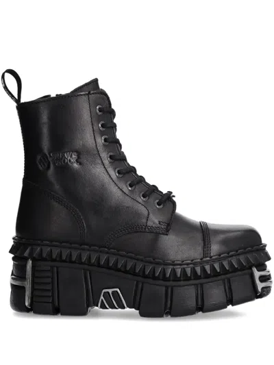New Rock M-wall083cct-s9 Lace-up Platform Boots In Black