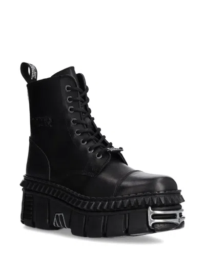 New Rock M-wall083cct-s9 Lace-up Platform Boots In Black