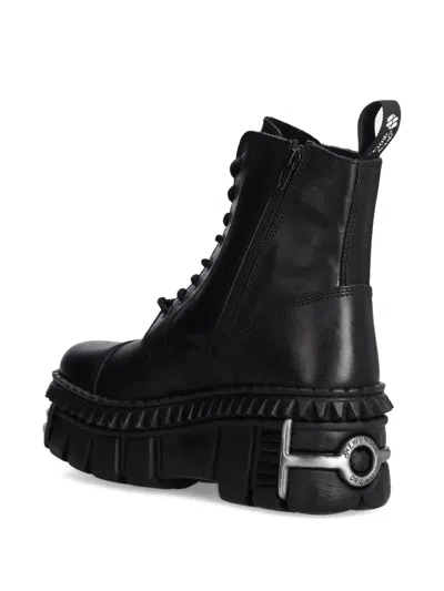 New Rock M-wall083cct-s9 Lace-up Platform Boots In Black