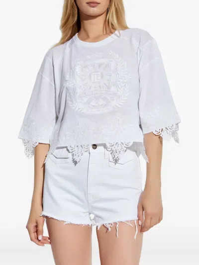 Balmain Embroidered Lace-trimmed Top In White