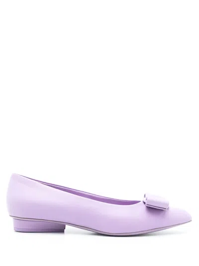 Ferragamo Bow Detail Ballerina Shoes In Purple