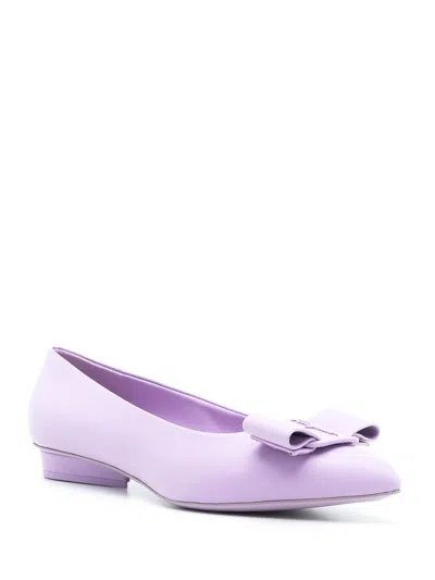 Ferragamo Bow Detail Ballerina Shoes In Purple