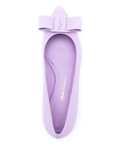 Ferragamo Bow Detail Ballerina Shoes In Purple