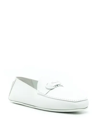 Ferragamo Gancini Calf Leather Slippers In White