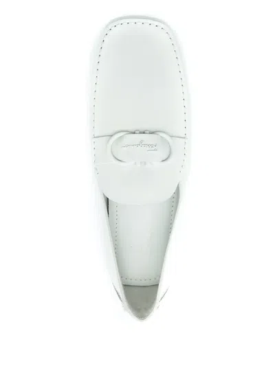 Ferragamo Gancini Calf Leather Slippers In White