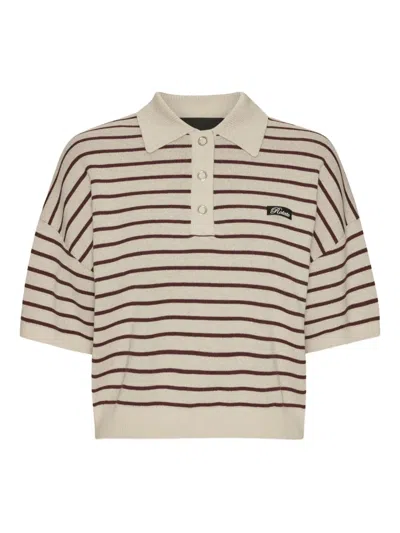 Rotate Birger Christensen Striped Polo Shirt With Logo Patch In Red