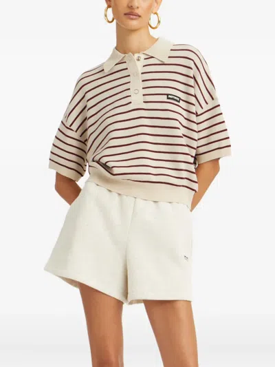 Rotate Birger Christensen Striped Polo Shirt With Logo Patch In Red