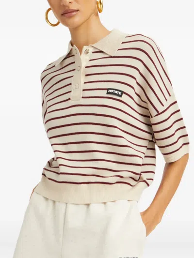 Rotate Birger Christensen Striped Polo Shirt With Logo Patch In Red