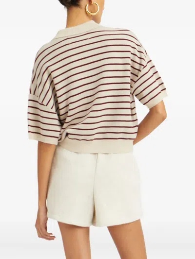 Rotate Birger Christensen Striped Polo Shirt With Logo Patch In Red