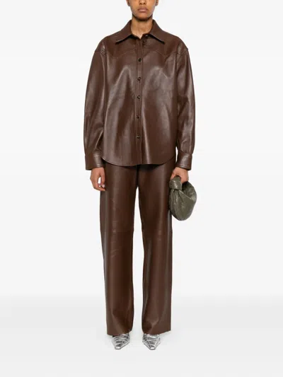 Haikure Leather Shirt Jacket In Brown