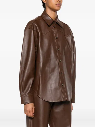 Haikure Leather Shirt Jacket In Brown