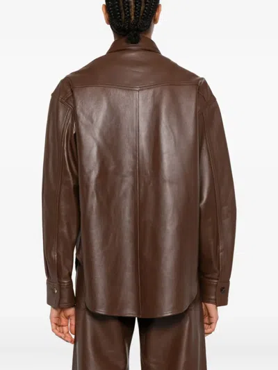 Haikure Leather Shirt Jacket In Brown