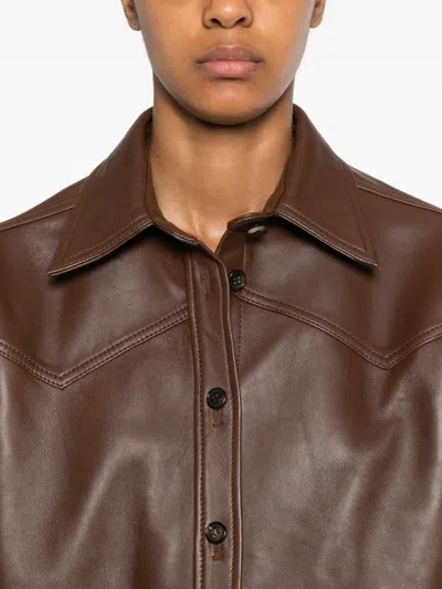 Haikure Leather Shirt Jacket In Brown