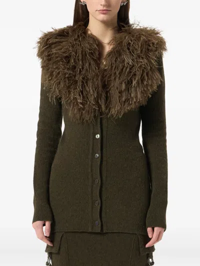 Blumarine Feather-embellished Wool Cardigan