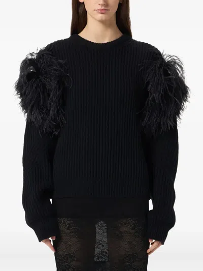 Blumarine Feather-embellished Knitted Sweater