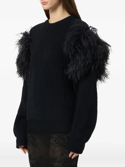 Blumarine Feather-embellished Knitted Sweater