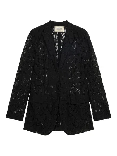 Blumarine Single-breasted Floral-lace Blazer In Black