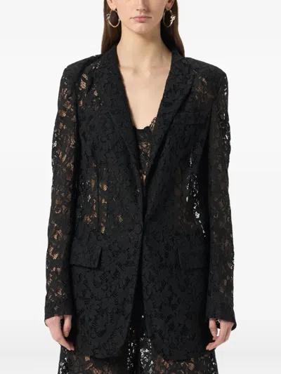 Blumarine Single-breasted Floral-lace Blazer In Black