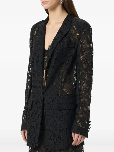 Blumarine Single-breasted Floral-lace Blazer In Black