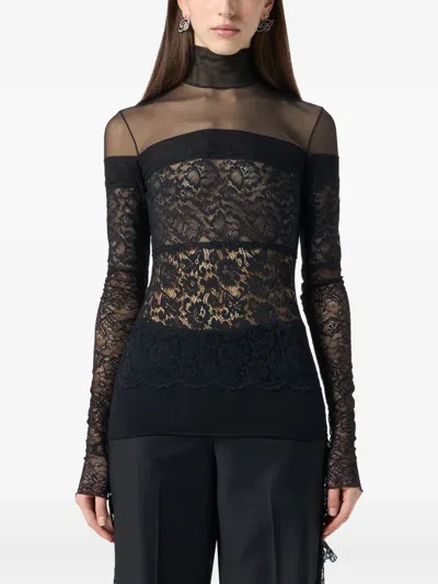 Blumarine Sheer-lace Mock-neck Top In Black