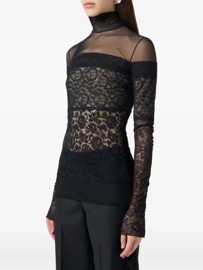 Blumarine Sheer-lace Mock-neck Top In Black