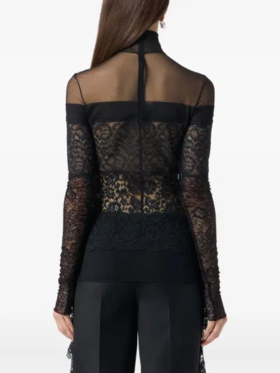 Blumarine Sheer-lace Mock-neck Top In Black