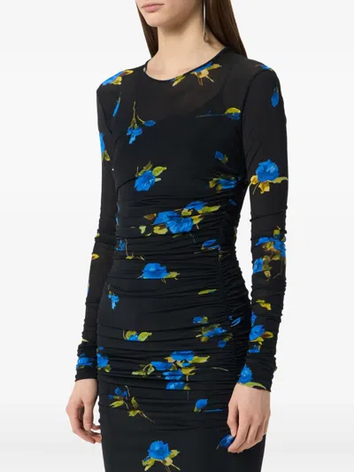 Blumarine Ruched Floral Maxi Dress In Black