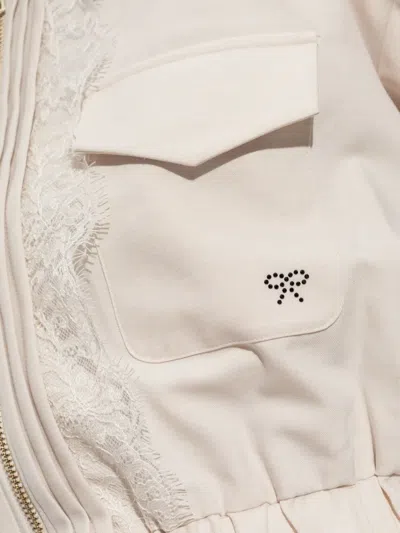 Self-portrait Lace-trimmed Zip-front Jacket In White