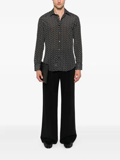 Mazzarelli Polka-dot Long-sleeve Shirt In Black