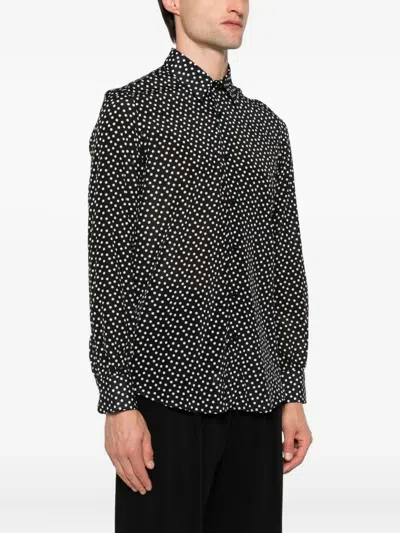 Mazzarelli Polka-dot Long-sleeve Shirt In Black